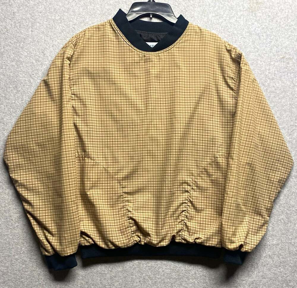St Martin Collection by Turfer Men’s Plaid Pullover Jacket Band Collar S Beige